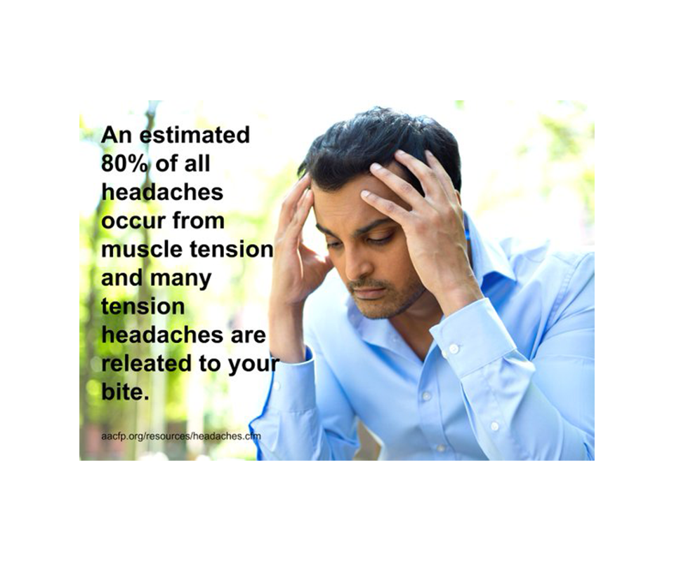 an estimate of 80% of all headaches occure from muscle tention and many tension headaches are related to tmj and your bite